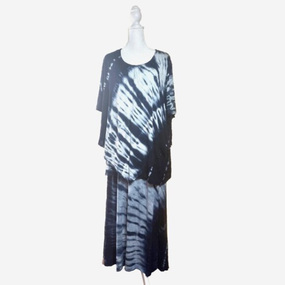 Catherine's Blue Tie Dye Skirt & Blouse Set 2X Plus Size Two Piece Outfit - Picture 1 of 7